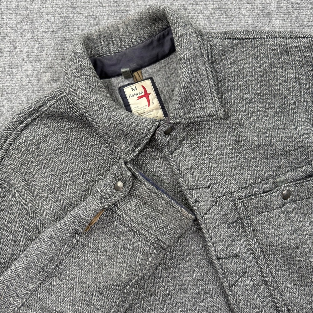 Huckberry Relwen Shirt Jacket Medium Gray Herringbone Snap Front Fleece Men's